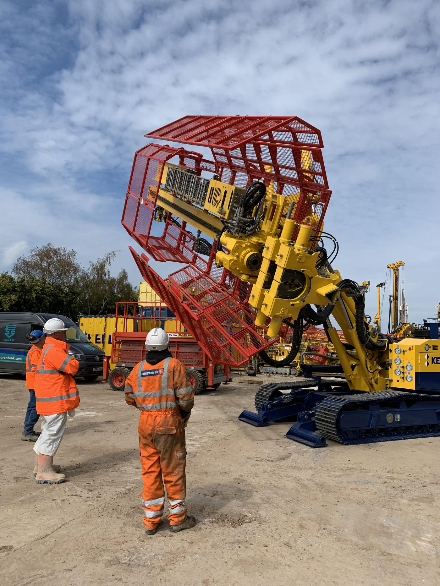 The cage designed by the plant team for the Casagrande CX7 to install ground anchors