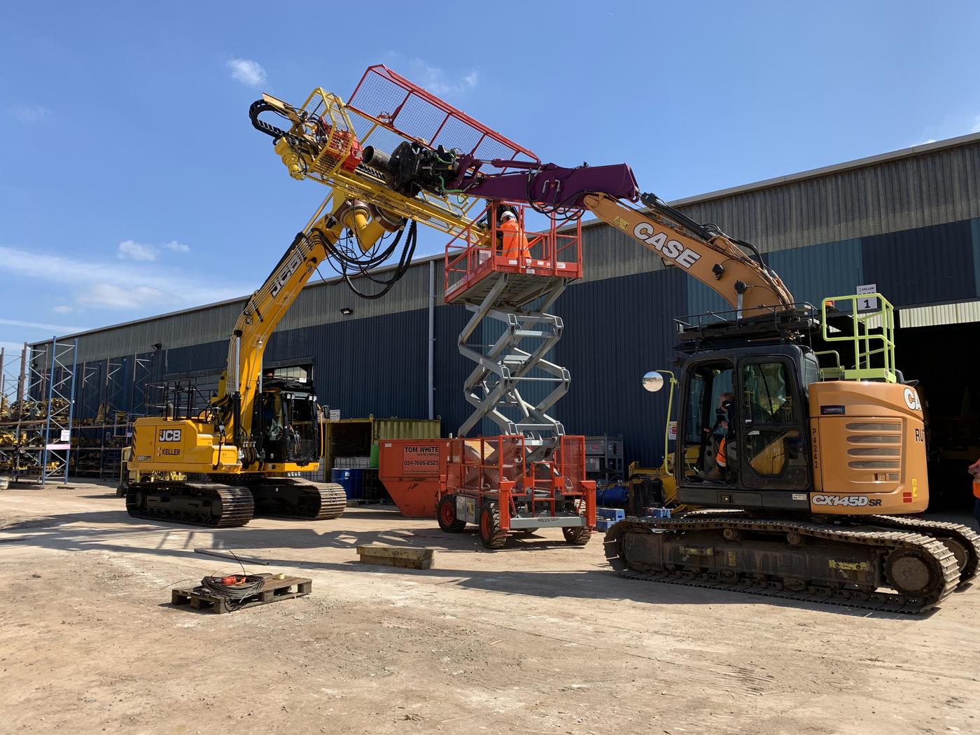 An excavator mounted with an in-house built drill rig