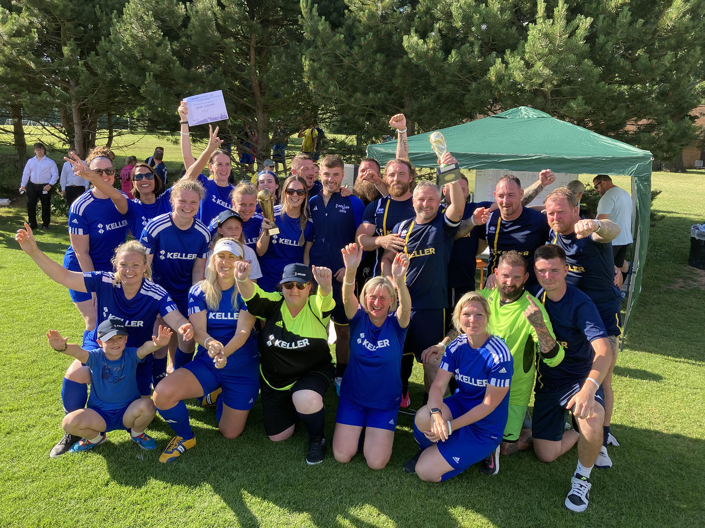 The two winning UK teams celebrate